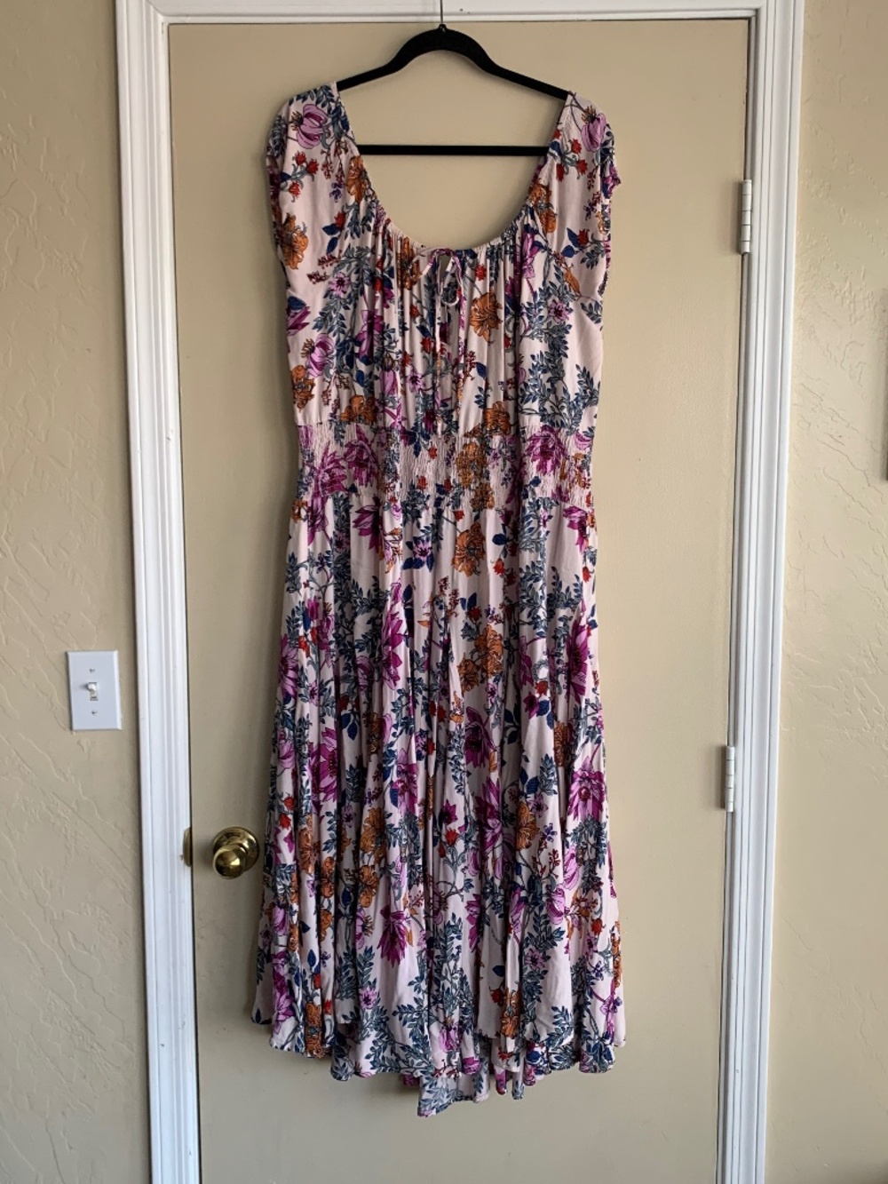 Lola P. Floral MIDI Dress Smocked Waist Peasant Cottagecore Boho Garden 1X